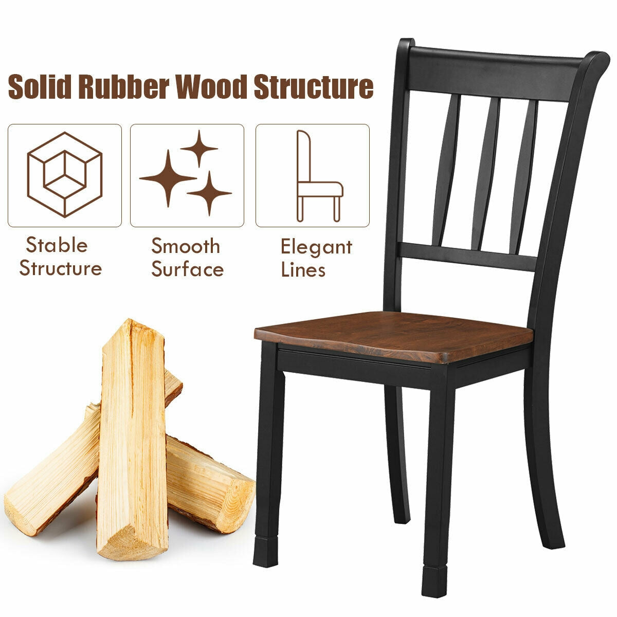 Spindle Back Wood Dining Chairs - Set of 2