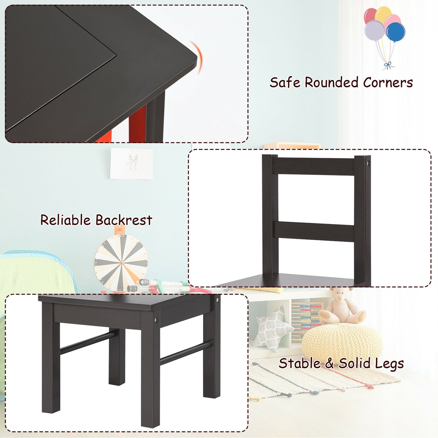 Kids Activity Table and 2 Chairs Set with Storage Drawers