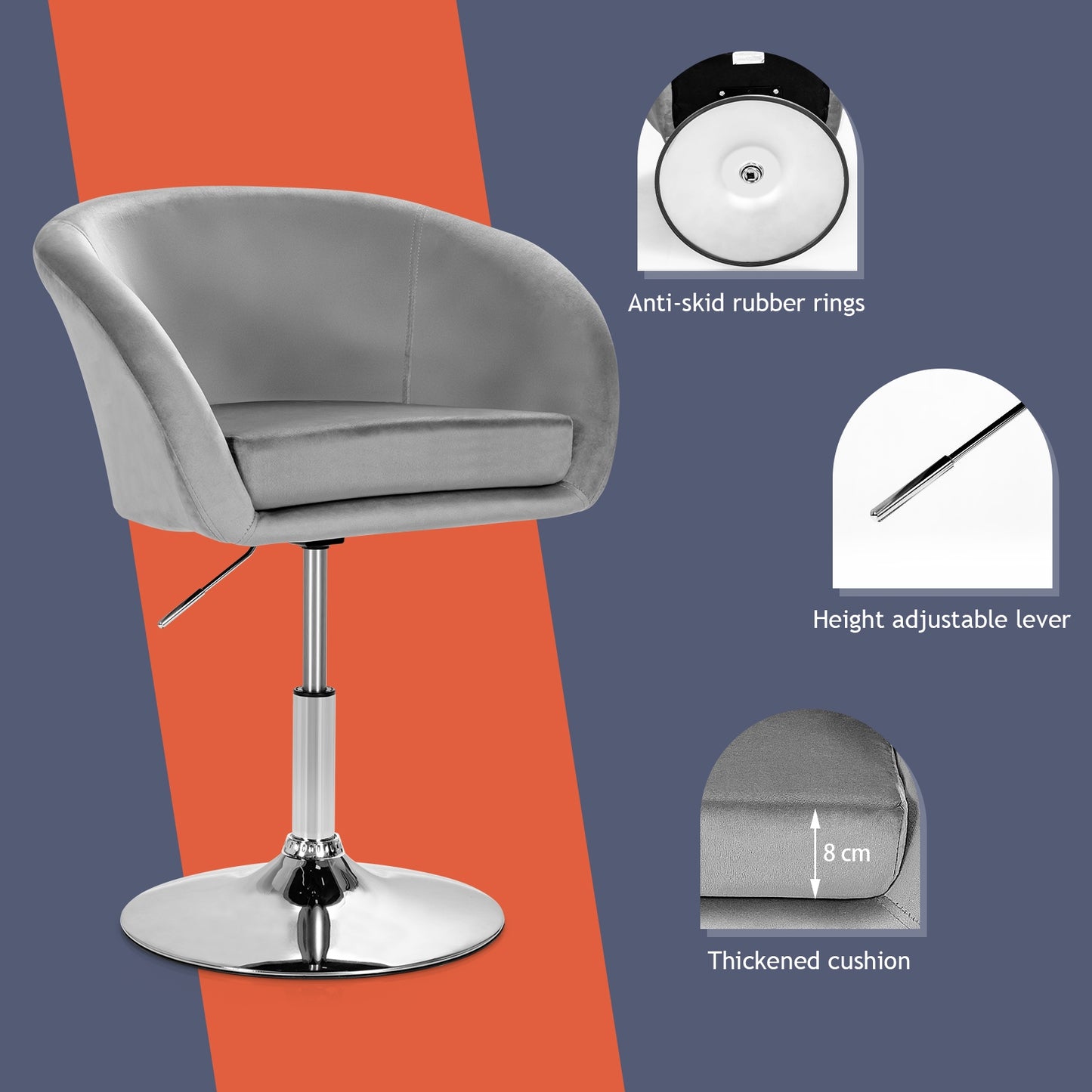 Swivel Accent Chair with Adjustable Height and Round Back