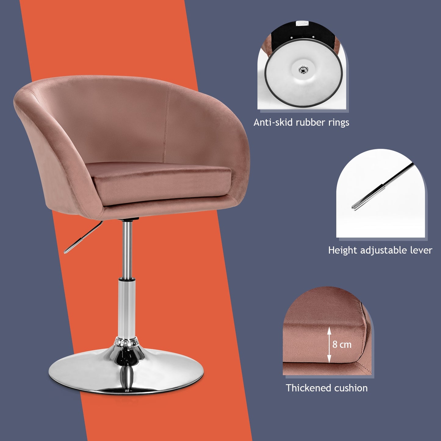 Swivel Accent Chair with Adjustable Height and Round Back