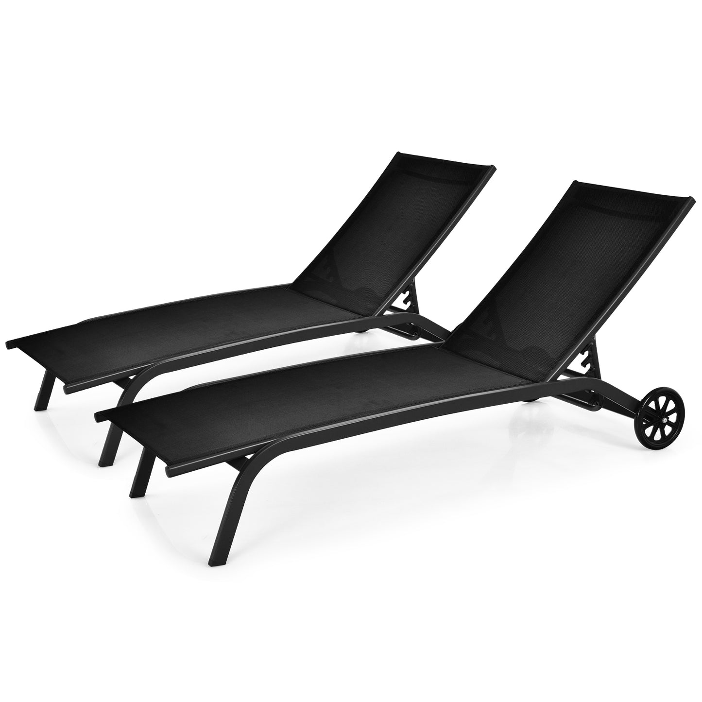 Adjustable Outdoor Chaise Lounge with Wheels - 6 Positions