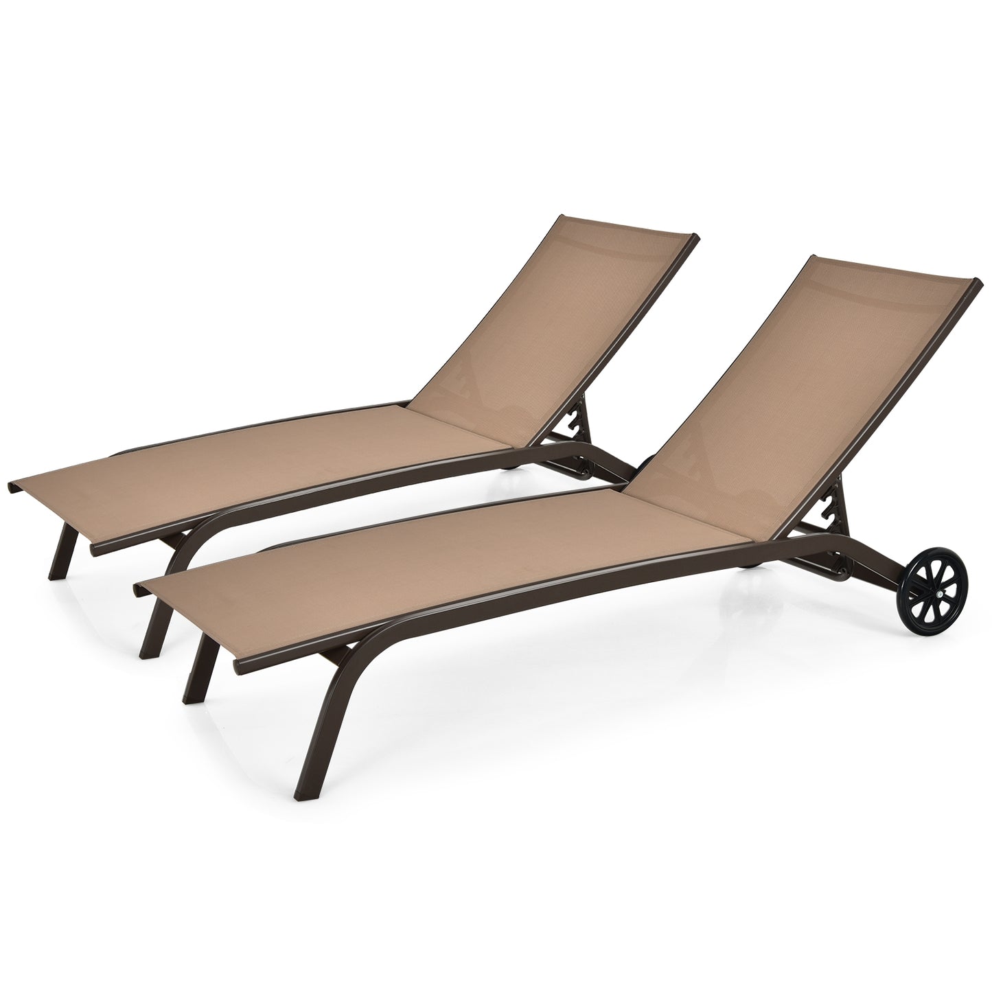 Adjustable Outdoor Chaise Lounge with Wheels - 6 Positions