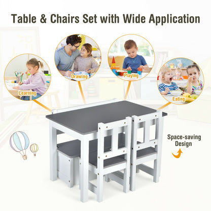 Kids Wooden Activity Table and Chairs Set with Storage Bench