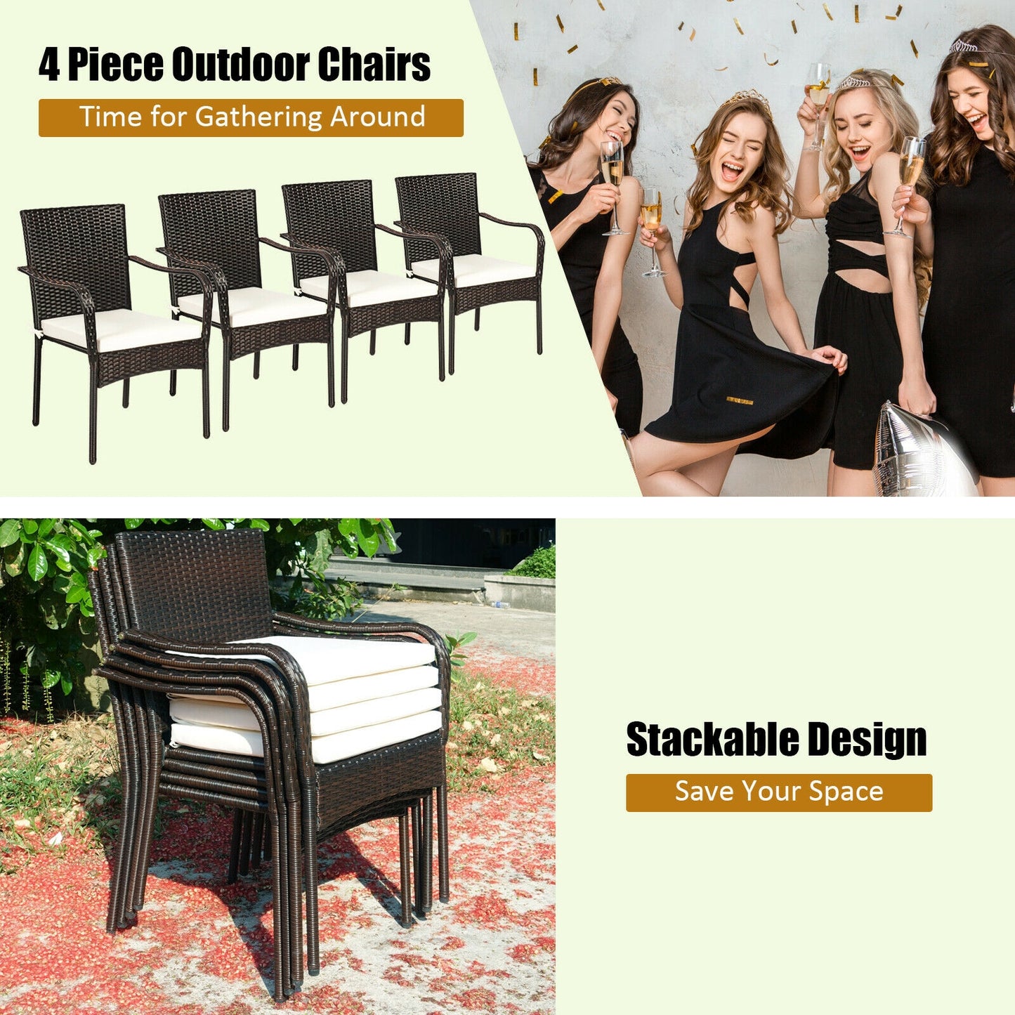 Stackable Patio Dining Chairs Set of 4 with Cushions