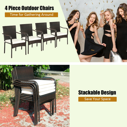 Stackable Patio Dining Chairs Set of 4 with Cushions