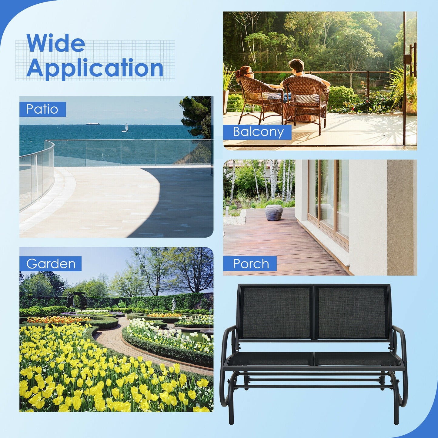 48-Inch Outdoor Glider Loveseat with Steel Frame