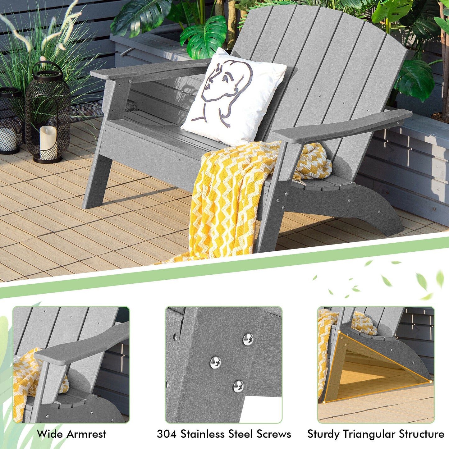 HDPE Adirondack Chair for Patio and Garden - Gray