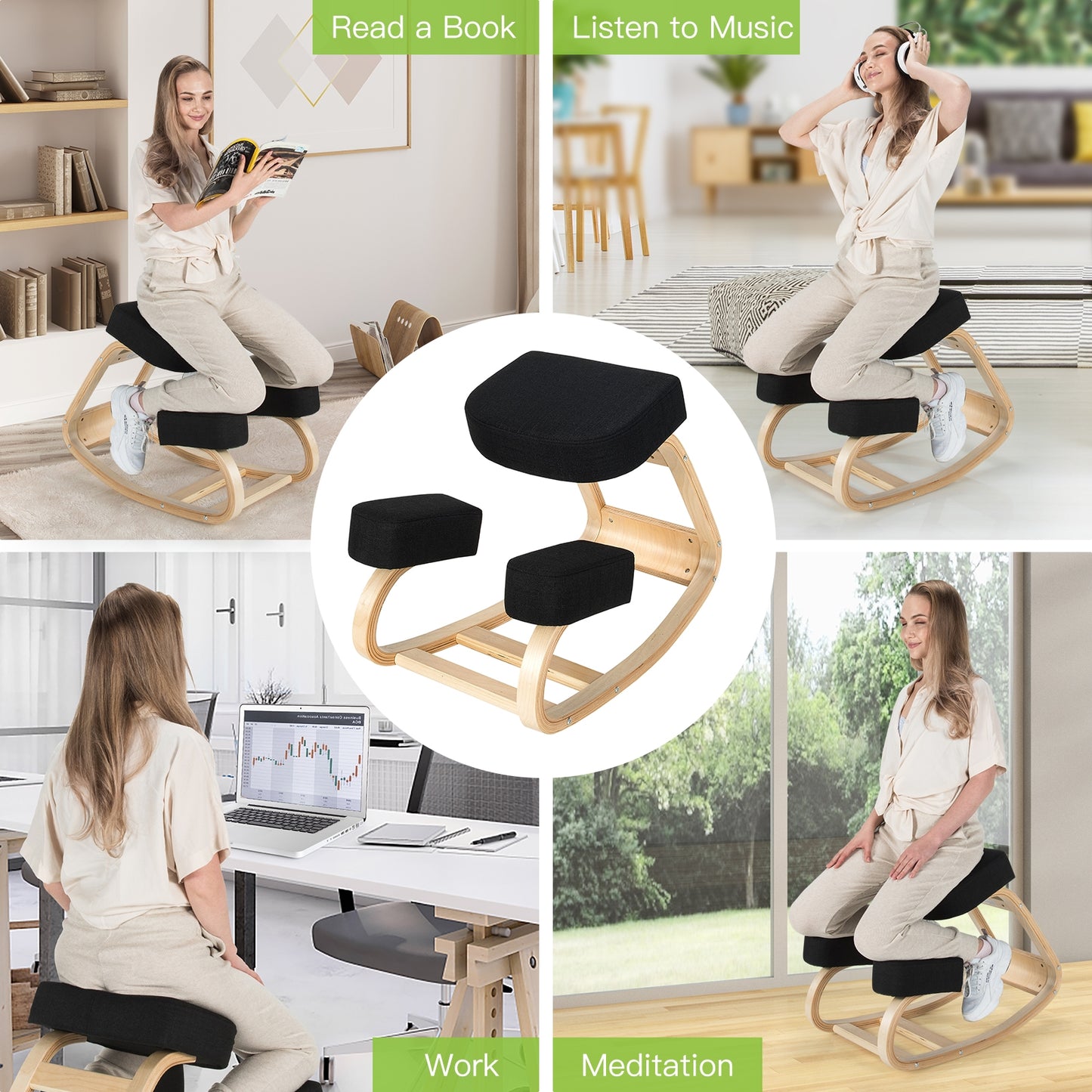 Ergonomic Kneeling Chair with Rocking Base - Gray