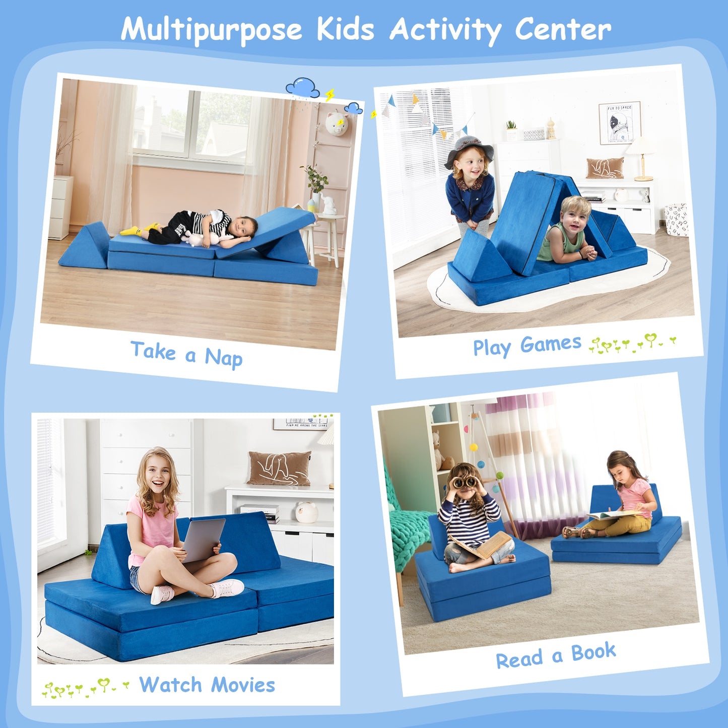 Convertible Kids Couch Set 4-Piece with Folding Mats