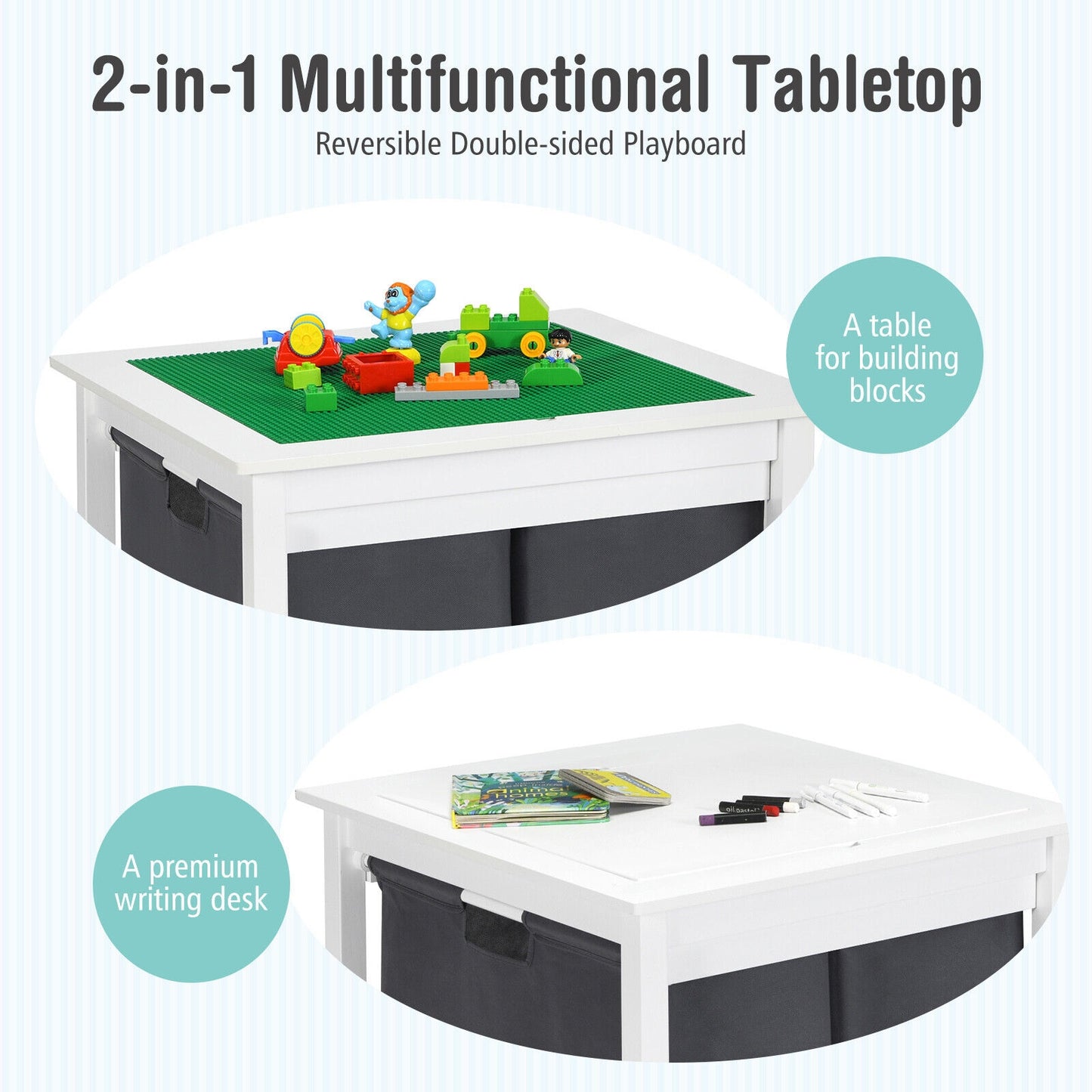 Kids 2-in-1 Activity Table with Building Block Board & Drawers