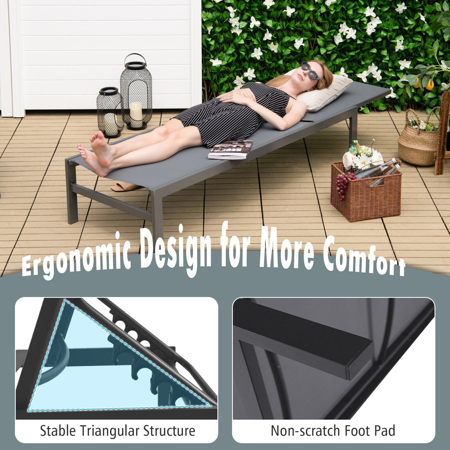 6-Position Adjustable Chaise Lounge Chair with Aluminum Frame