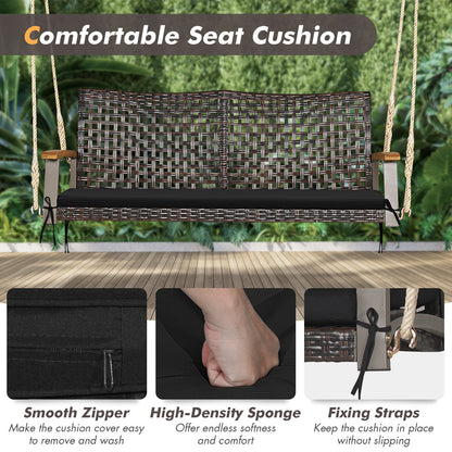 2-Person Rattan Porch Swing Chair with Cushion
