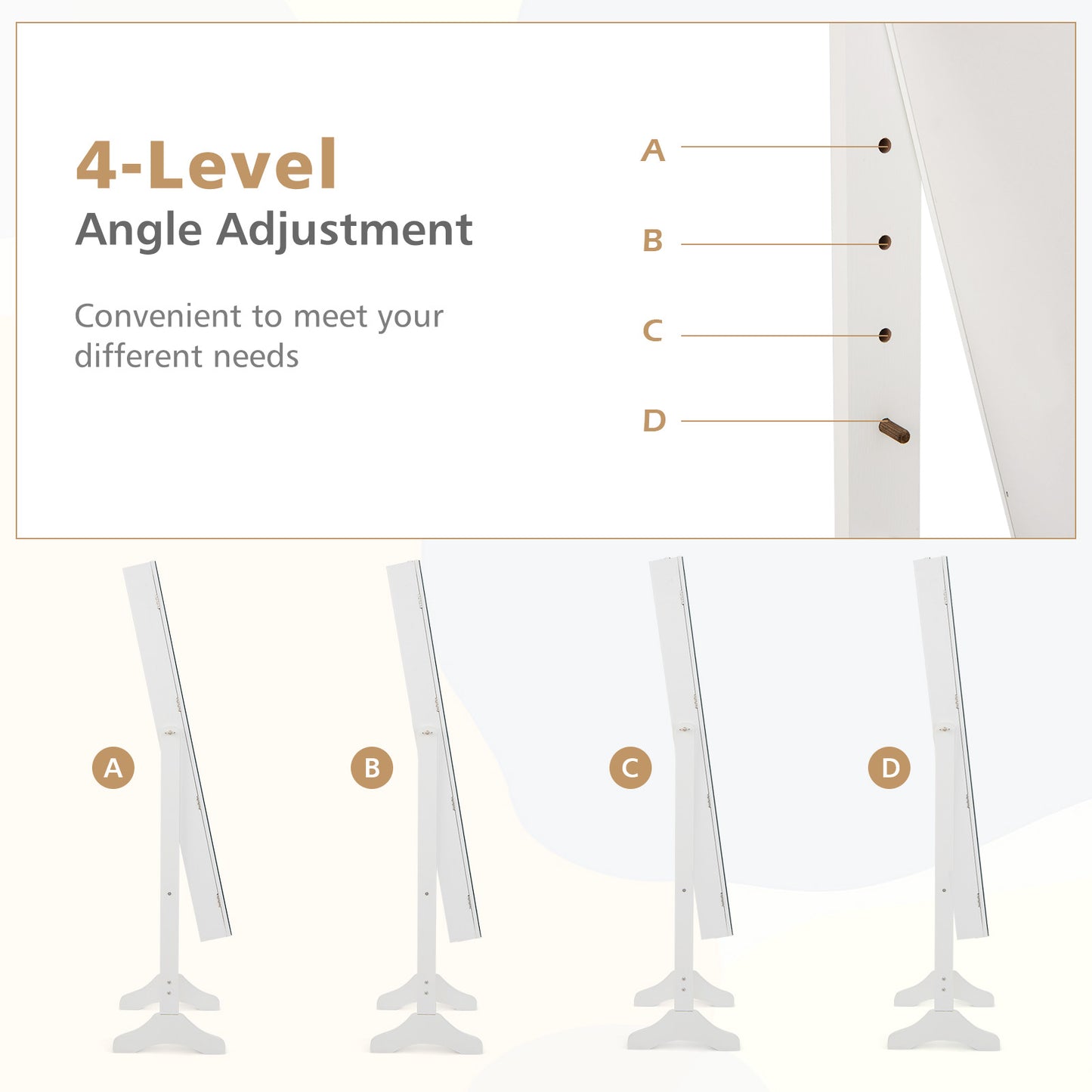 Standing Jewelry Cabinet with Full Length Mirror - White
