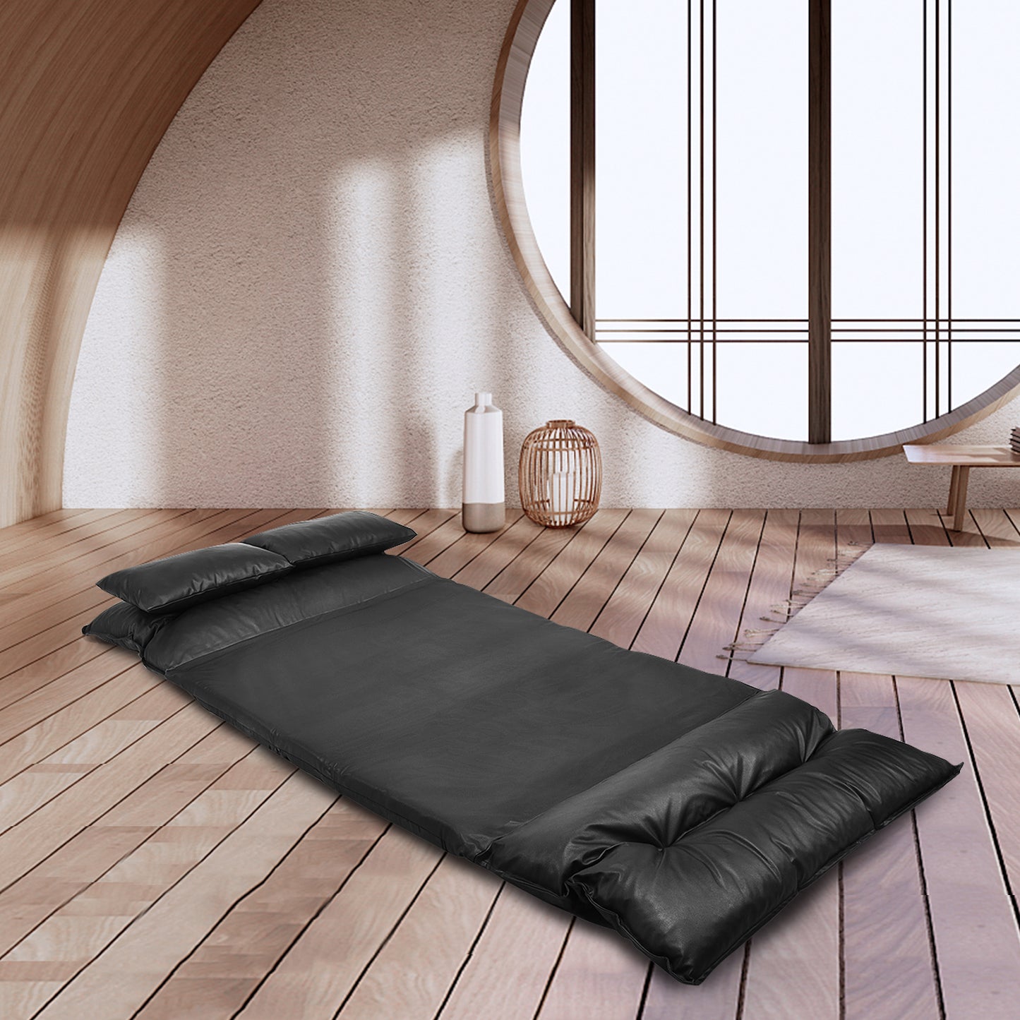 Adjustable Floor Sofa Bed with Pillows - Foldable PU Leather