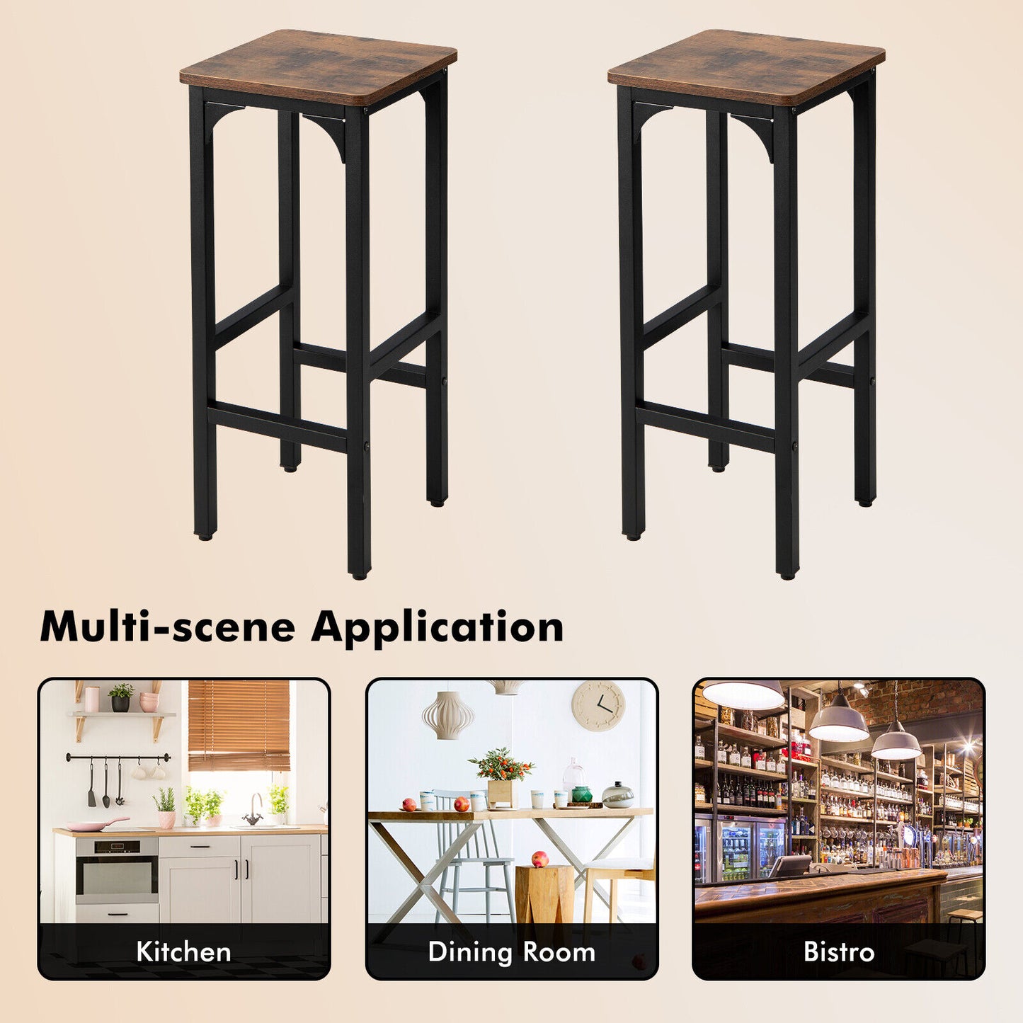 28-Inch Industrial Bar Stools Set of 2 with Footrest