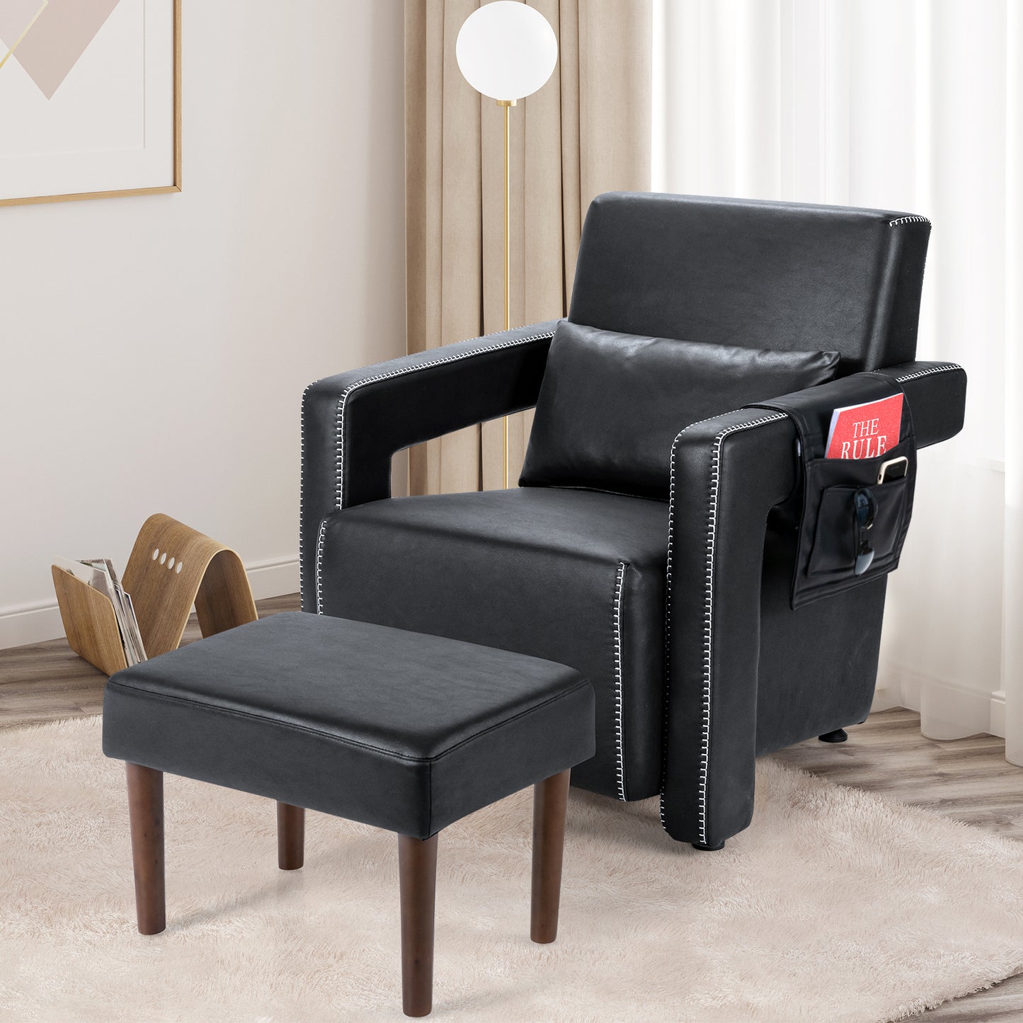 Berber Fleece Accent Chair with Ottoman and Waist Pillow