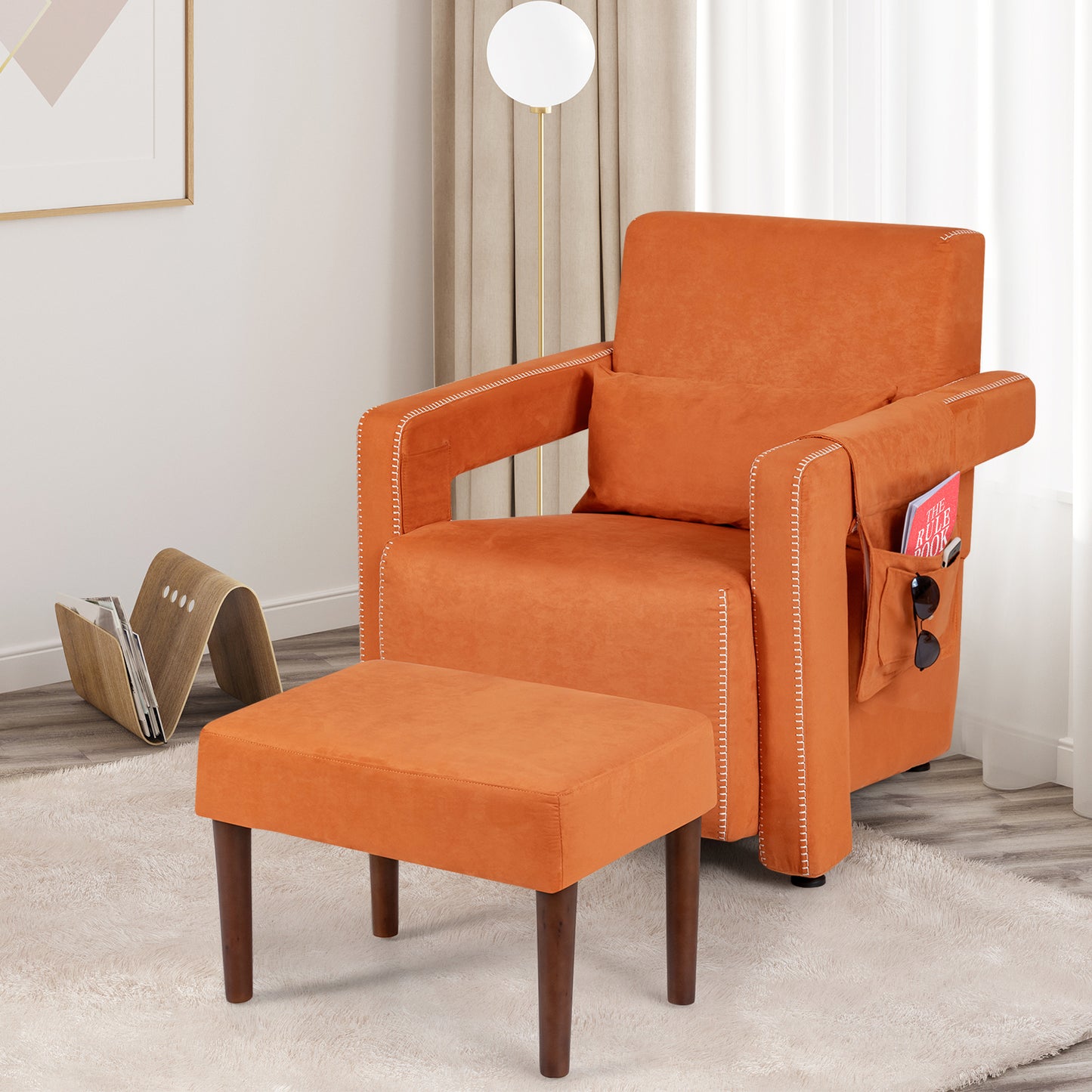 Berber Fleece Accent Chair with Ottoman and Waist Pillow