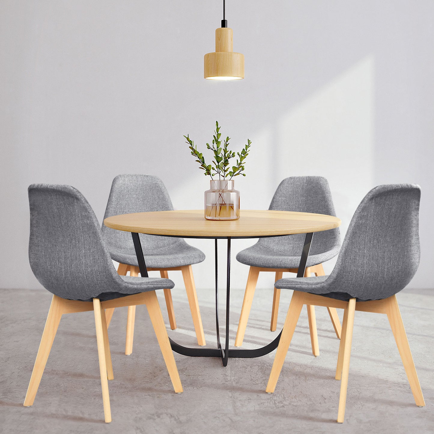 Modern Dining Chairs Set of 4 with Wood Legs and Fabric Cushion