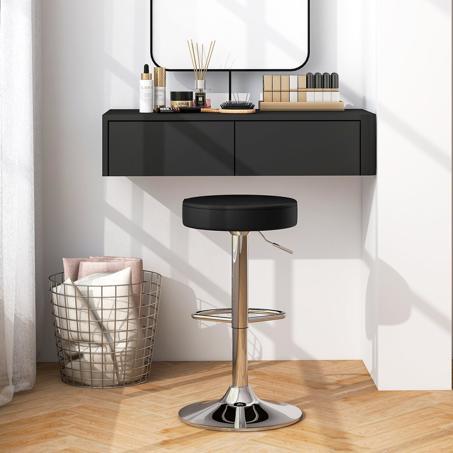 Adjustable Swivel Bar Stool with PU Leather Seat