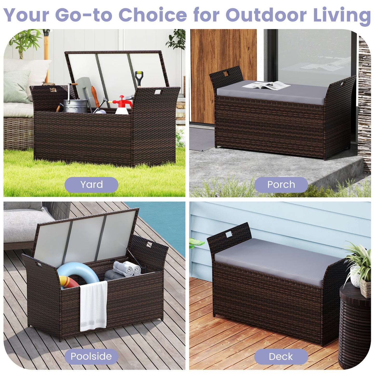 Outdoor Storage Bench with Hand-Woven PE Rattan Wicker