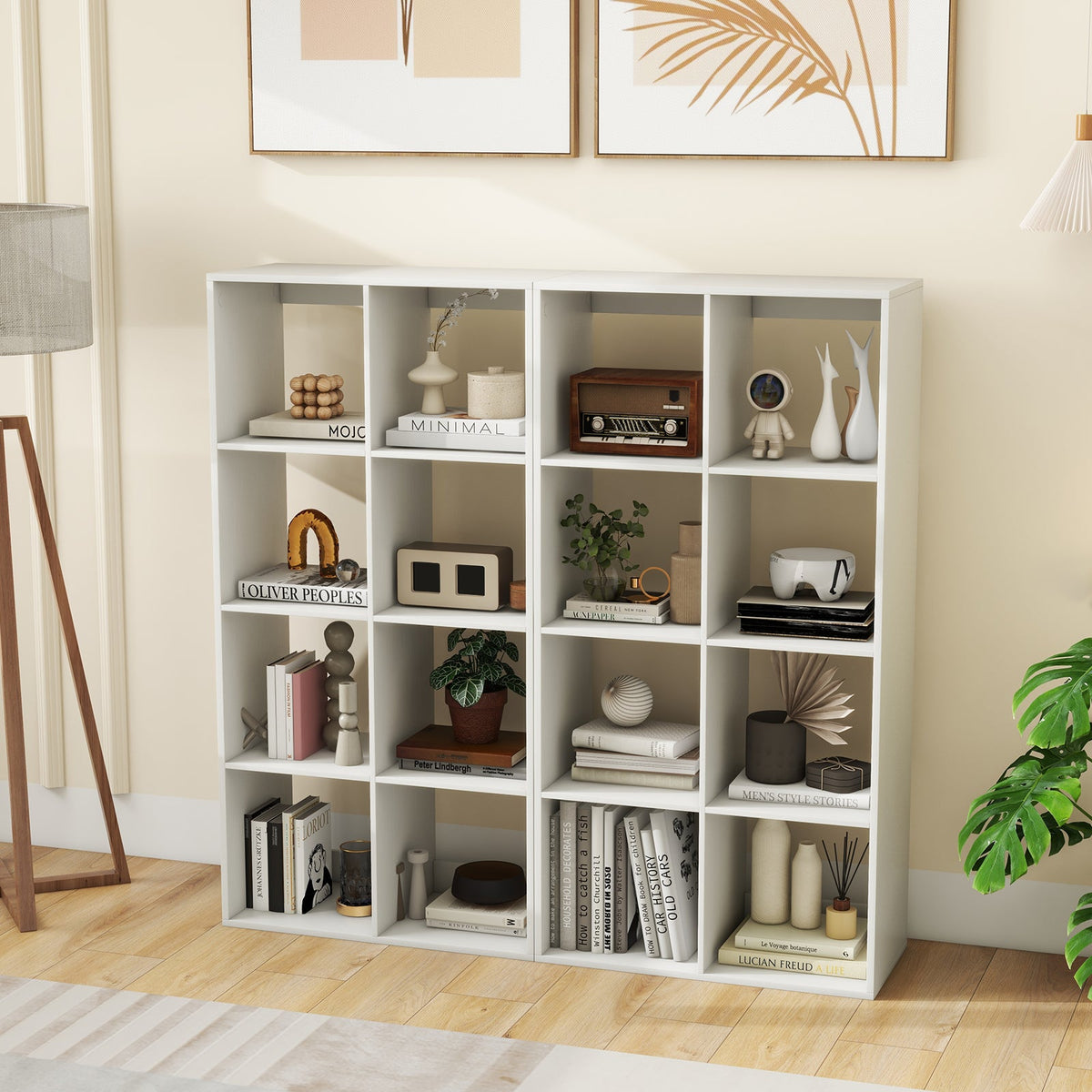 8 Cube Bookshelf with Back Guardrail for Living Room Bedroom-White