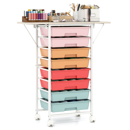 8-Drawer Rolling Storage Cart with Wooden Tabletop
