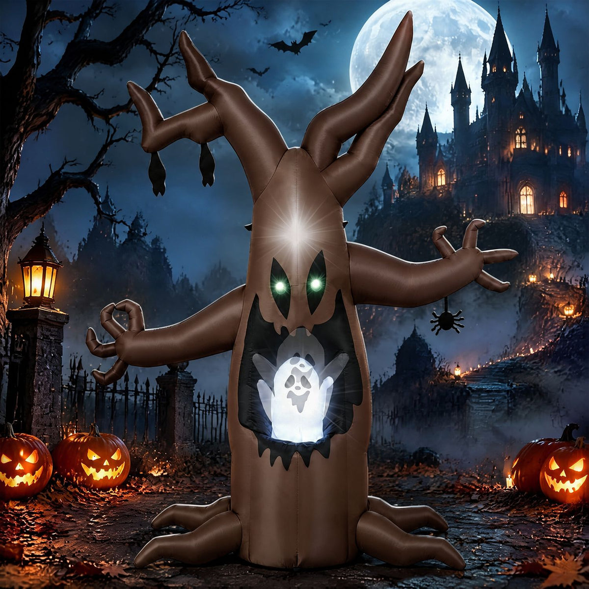 8 FT Halloween Inflatable Tree with Animated Popping Ghost for Holiday