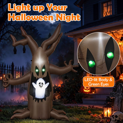 8 FT Halloween Inflatable Tree with Animated Popping Ghost for Holiday