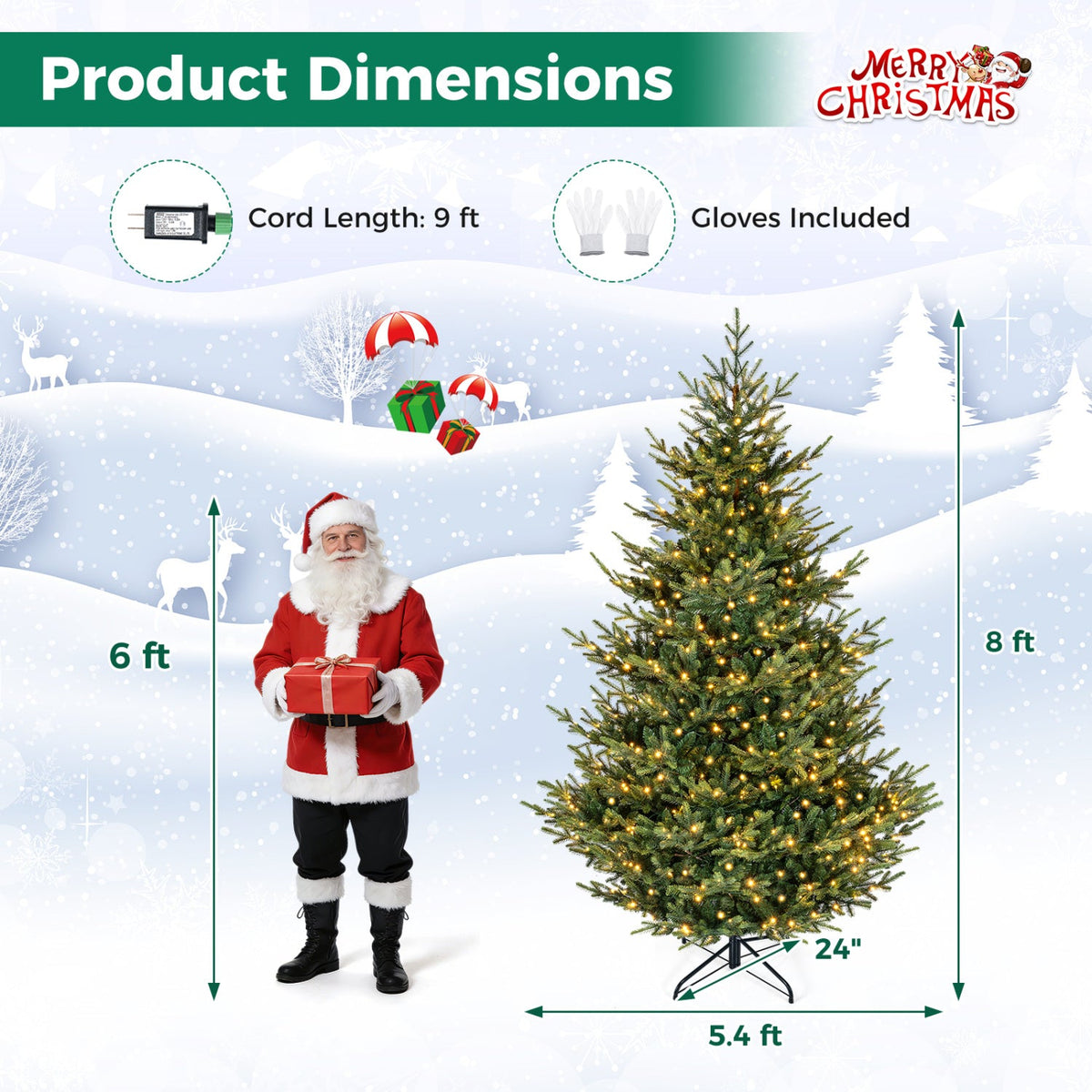 6 FT Pre-Lit Artificial Christmas Tree with 240 LED Lights