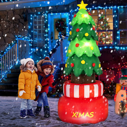 8 Feet Inflatable Rotating Xmas Tree with Built-in LED Lights and Water Bags