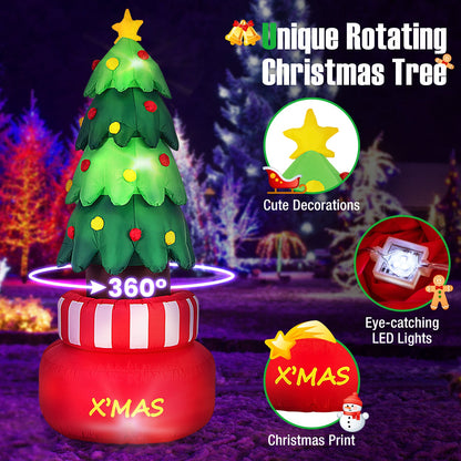 8 Feet Inflatable Rotating Xmas Tree with Built-in LED Lights and Water Bags