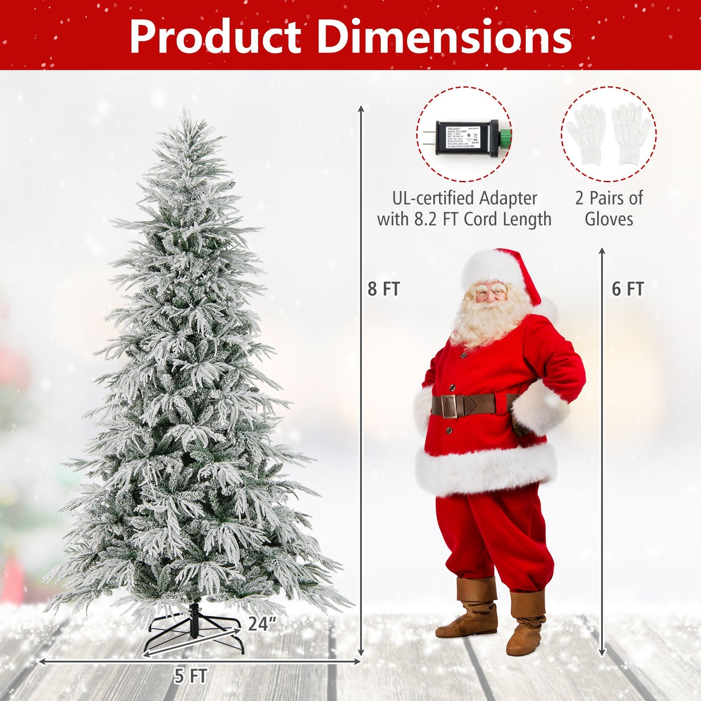 7 Feet Snow-flocked Artificial Christmas Tree Pre-lit Hinged Xmas Tree with Warm White LED Lights