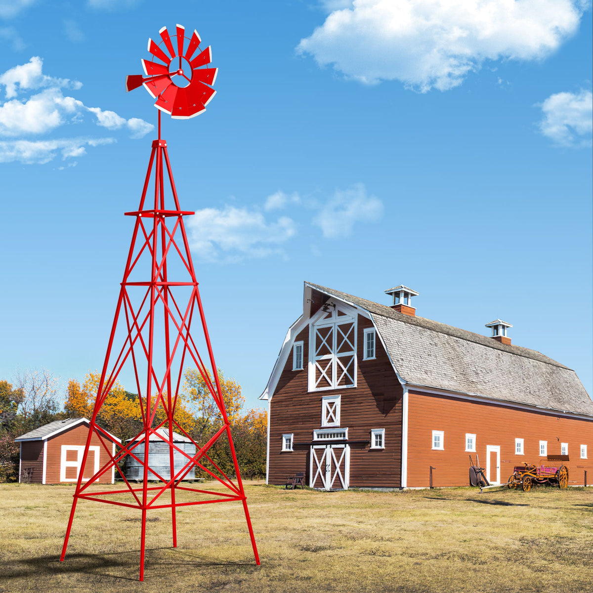 8 Feet Windmill Metal Ornamental Wind Wheel Weather Resistant