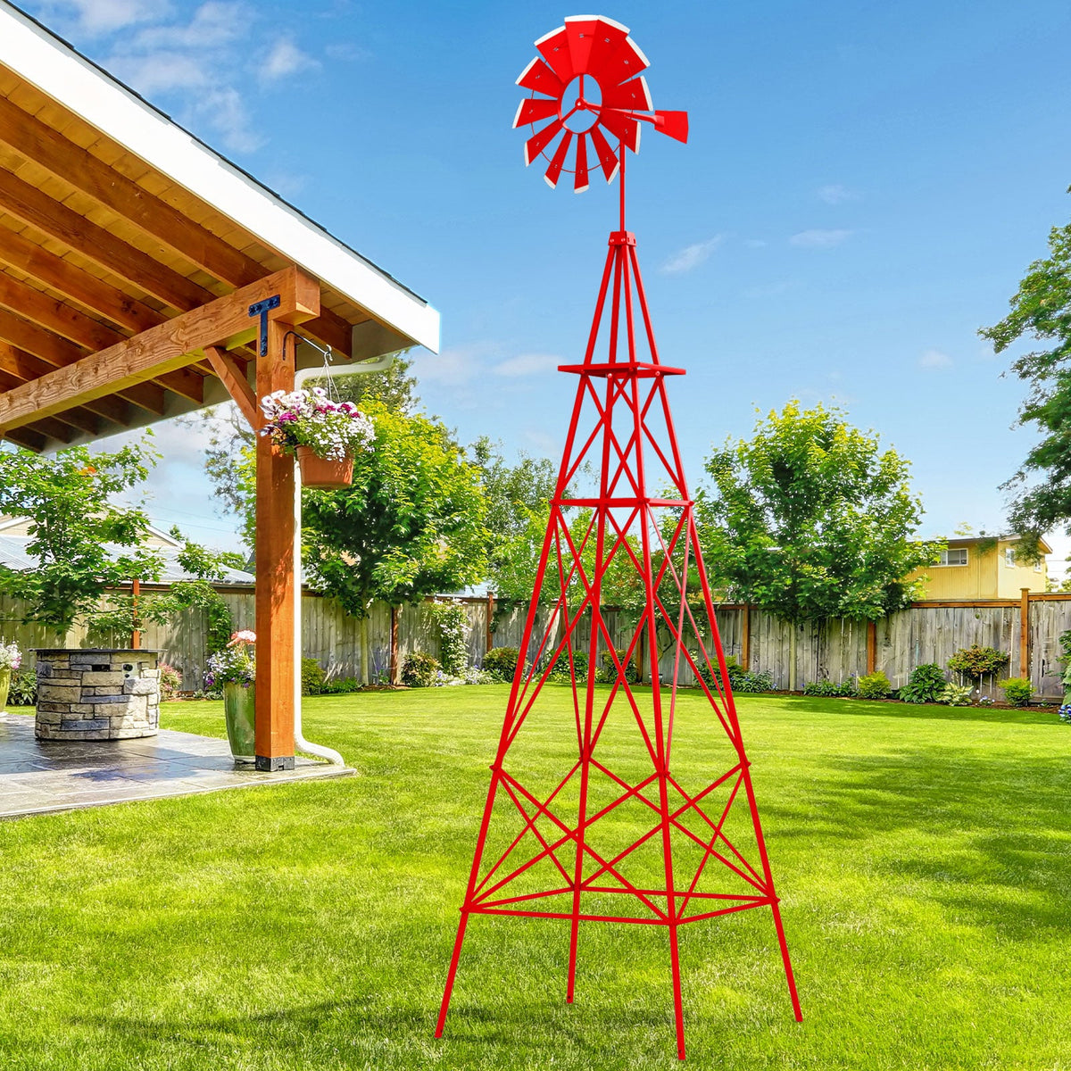 8 Feet Windmill Metal Ornamental Wind Wheel Weather Resistant