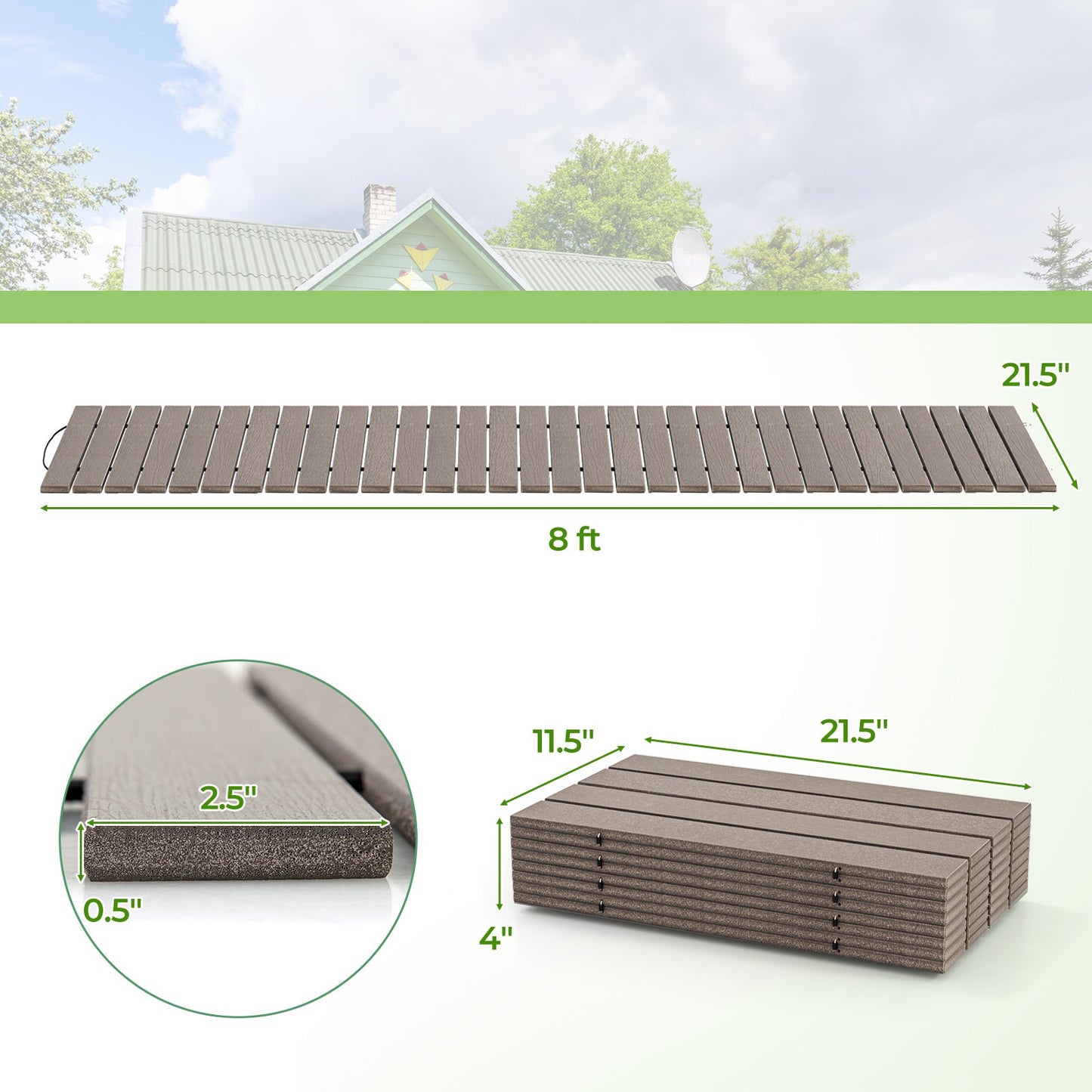 8 Ft Outdoor Garden Pathway Patio Roll Out Straight Walkways with Metal Wire Connection