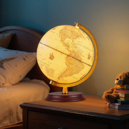 8 Inch Illuminated World Globe Night Light up Globe Lamp with Wooden Stand and HD Map
