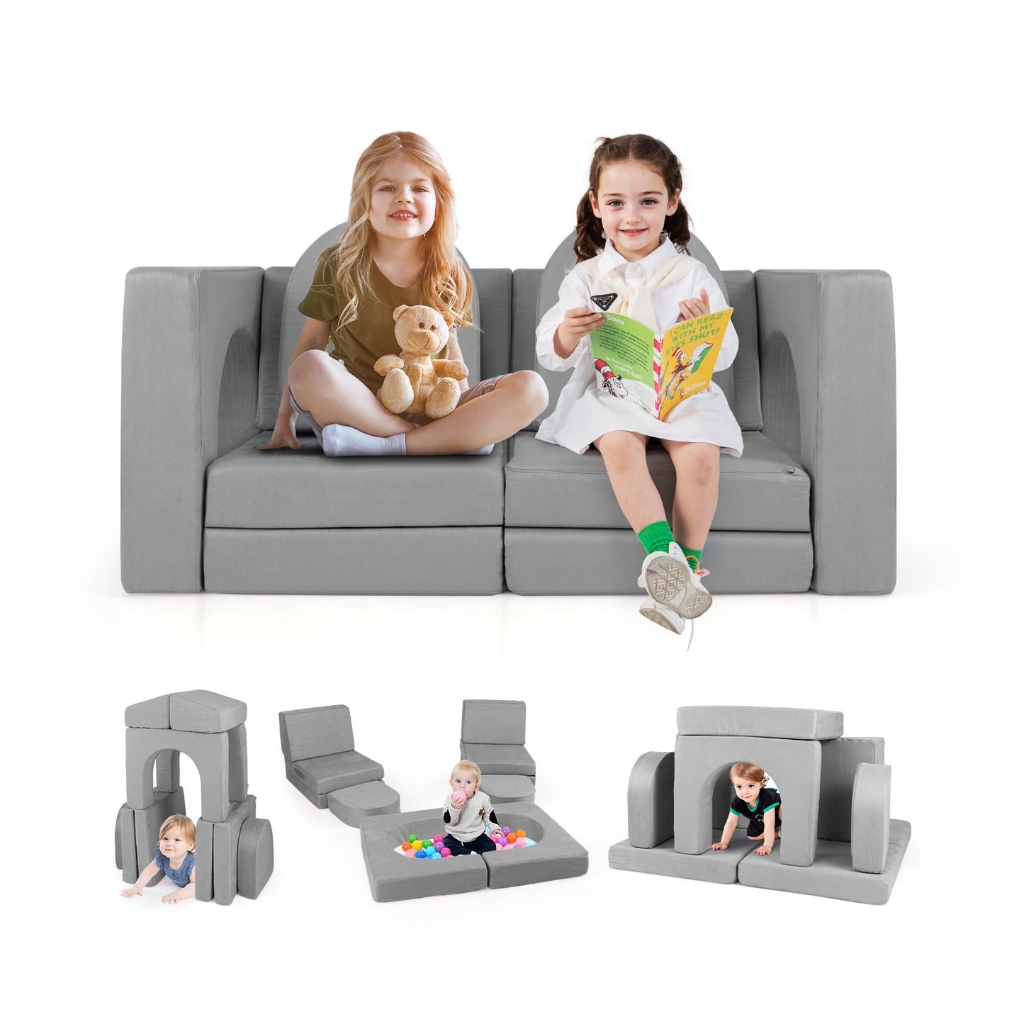 8-Piece Modular Kids Play Couch with Suede Fabric