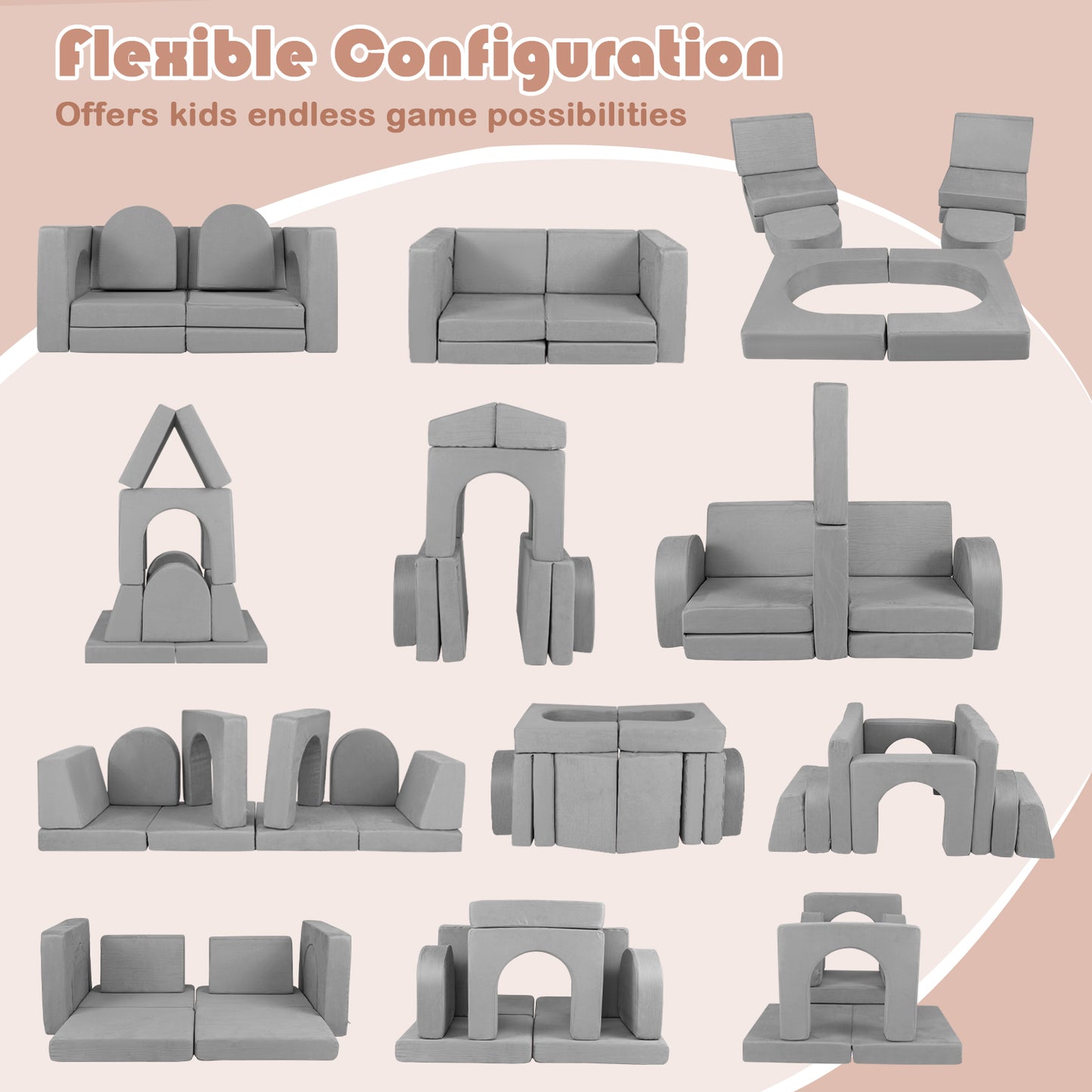 8-Piece Modular Kids Play Couch with Suede Fabric