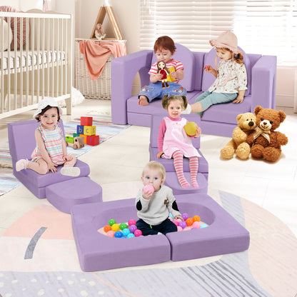 8-Piece Modular Kids Play Couch with Suede Fabric