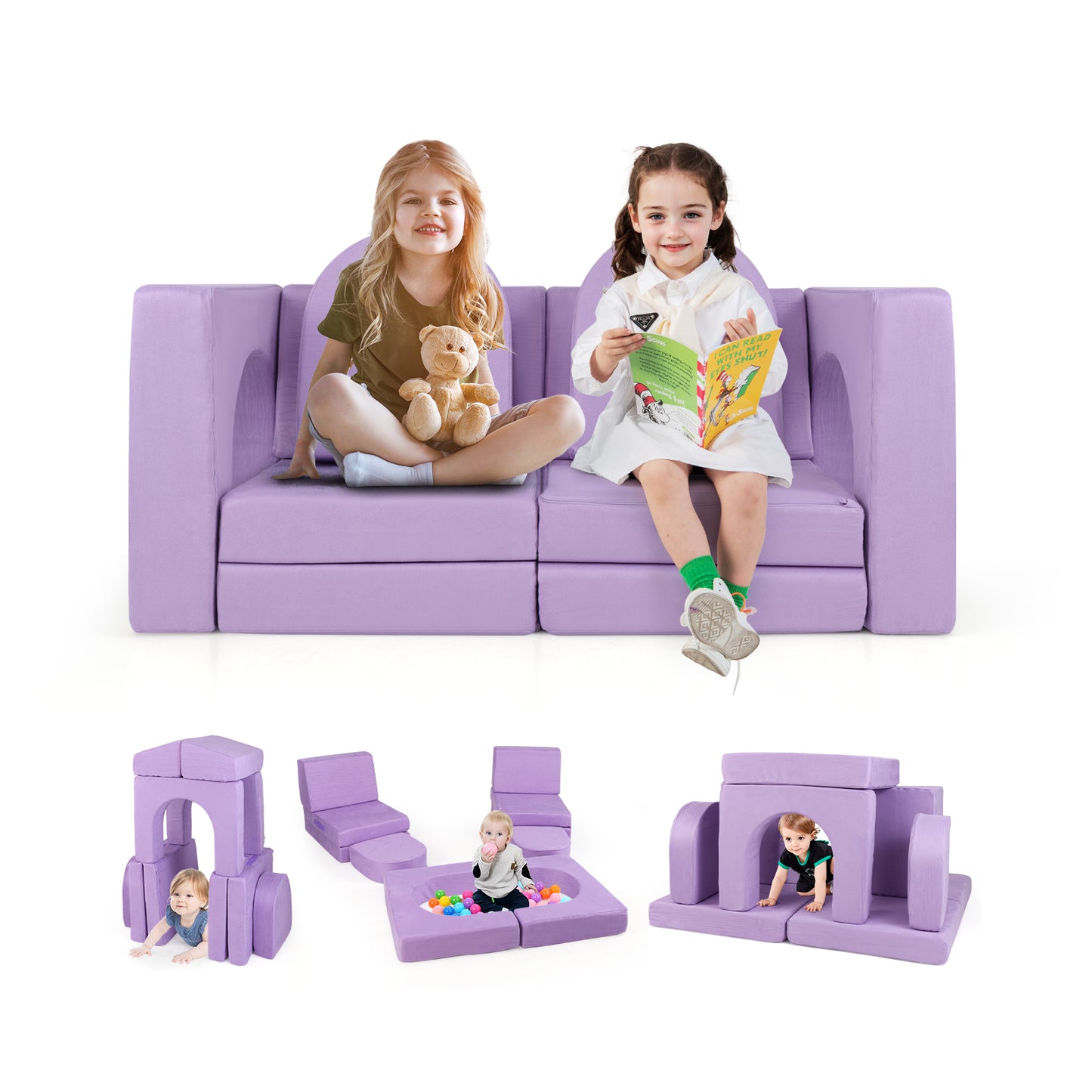 8-Piece Modular Kids Play Couch with Suede Fabric