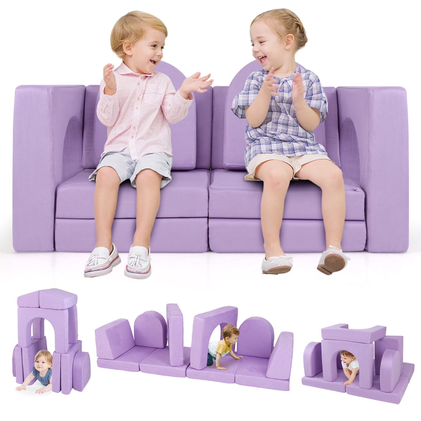 8-Piece Modular Kids Play Couch with Suede Fabric