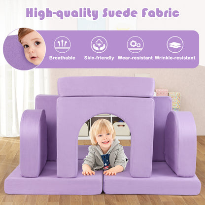 8-Piece Modular Kids Play Couch with Suede Fabric