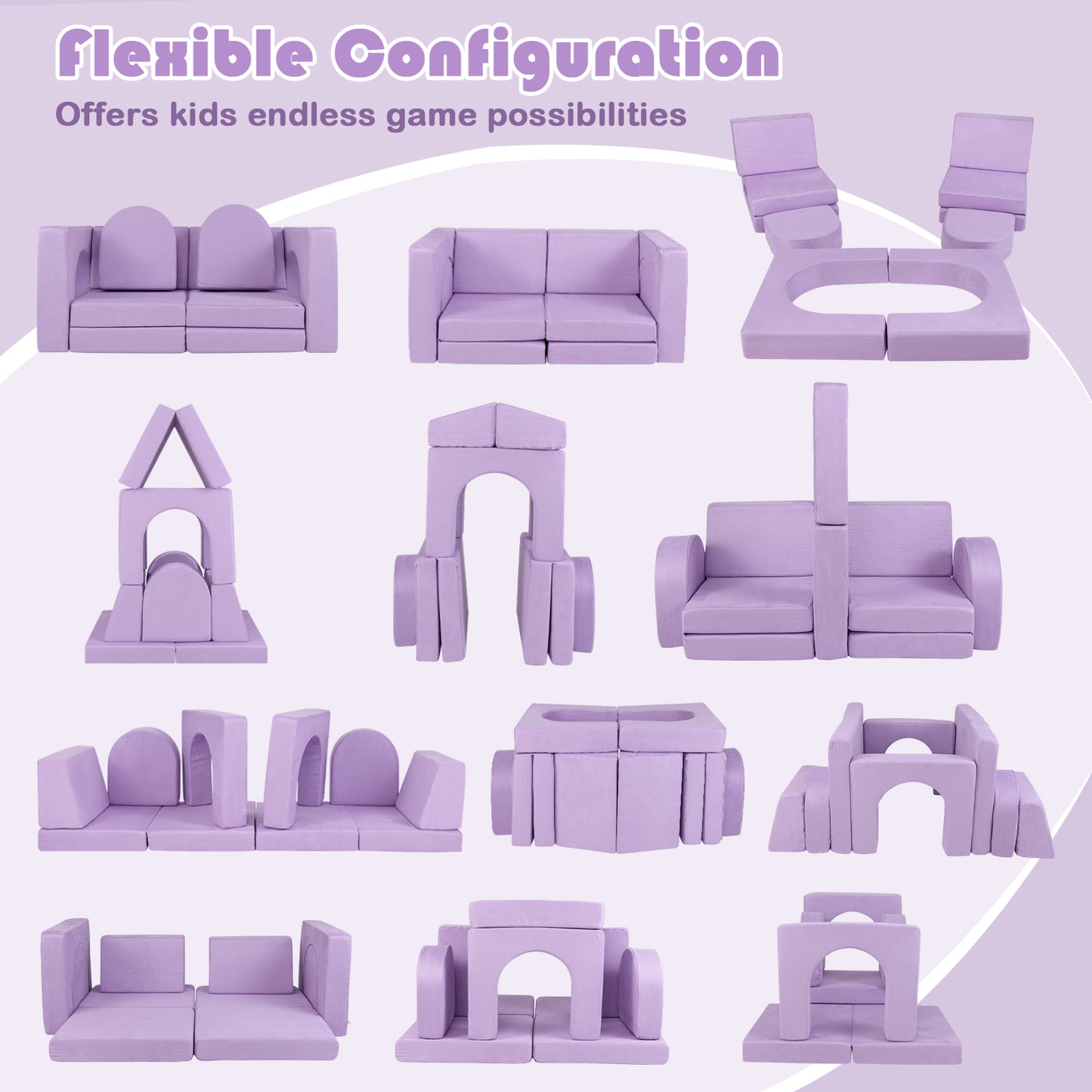 8-Piece Modular Kids Play Couch with Suede Fabric