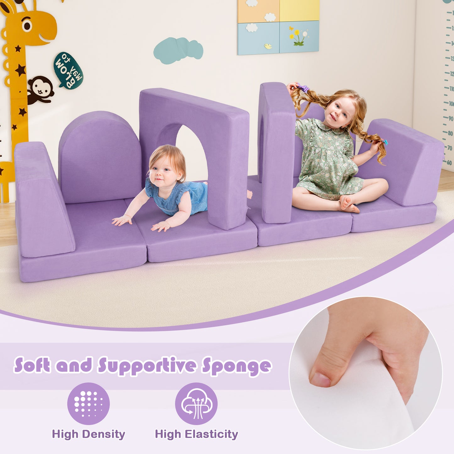 8-Piece Modular Kids Play Couch with Suede Fabric