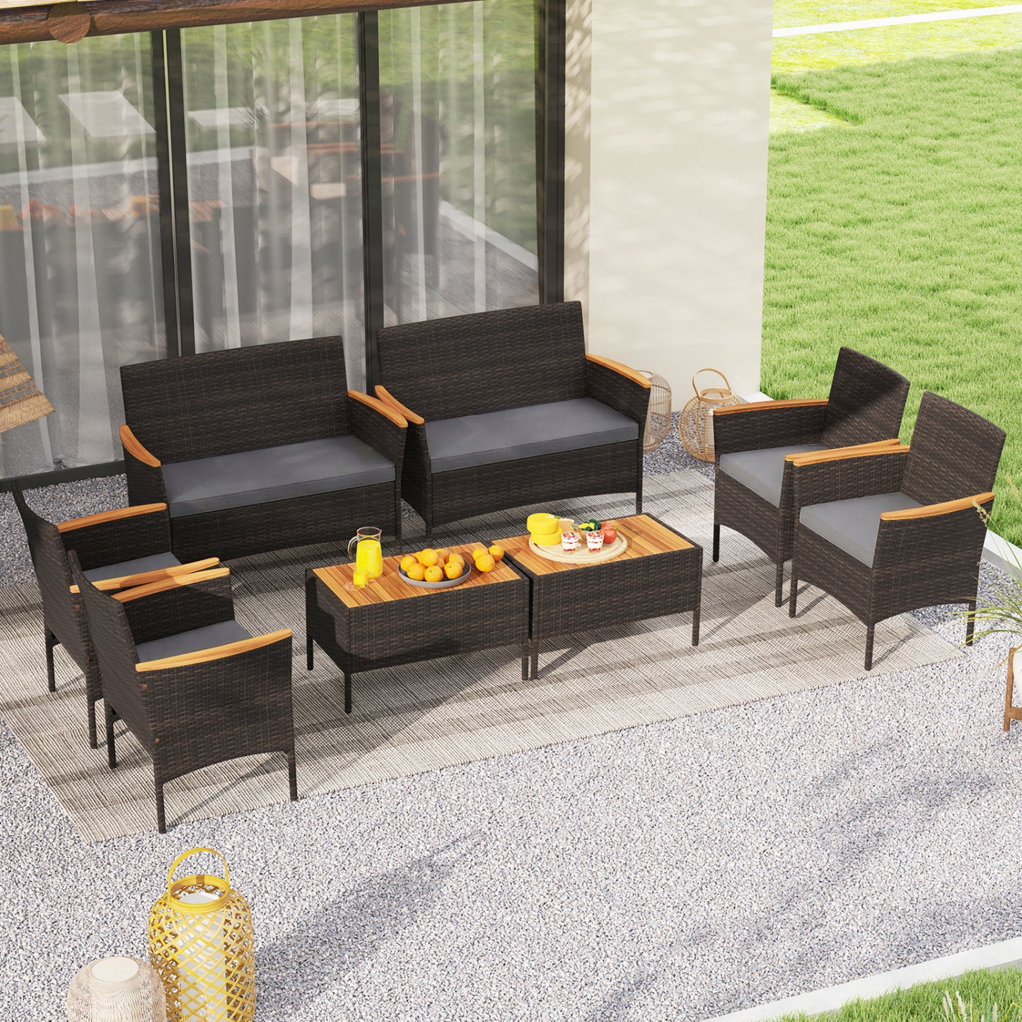 8-Piece Patio Wicker Conversation Set with Cushions