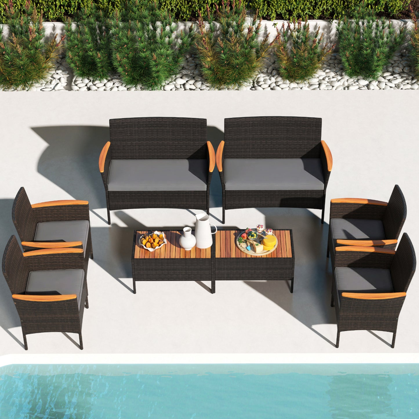 8-Piece Patio Wicker Conversation Set with Cushions