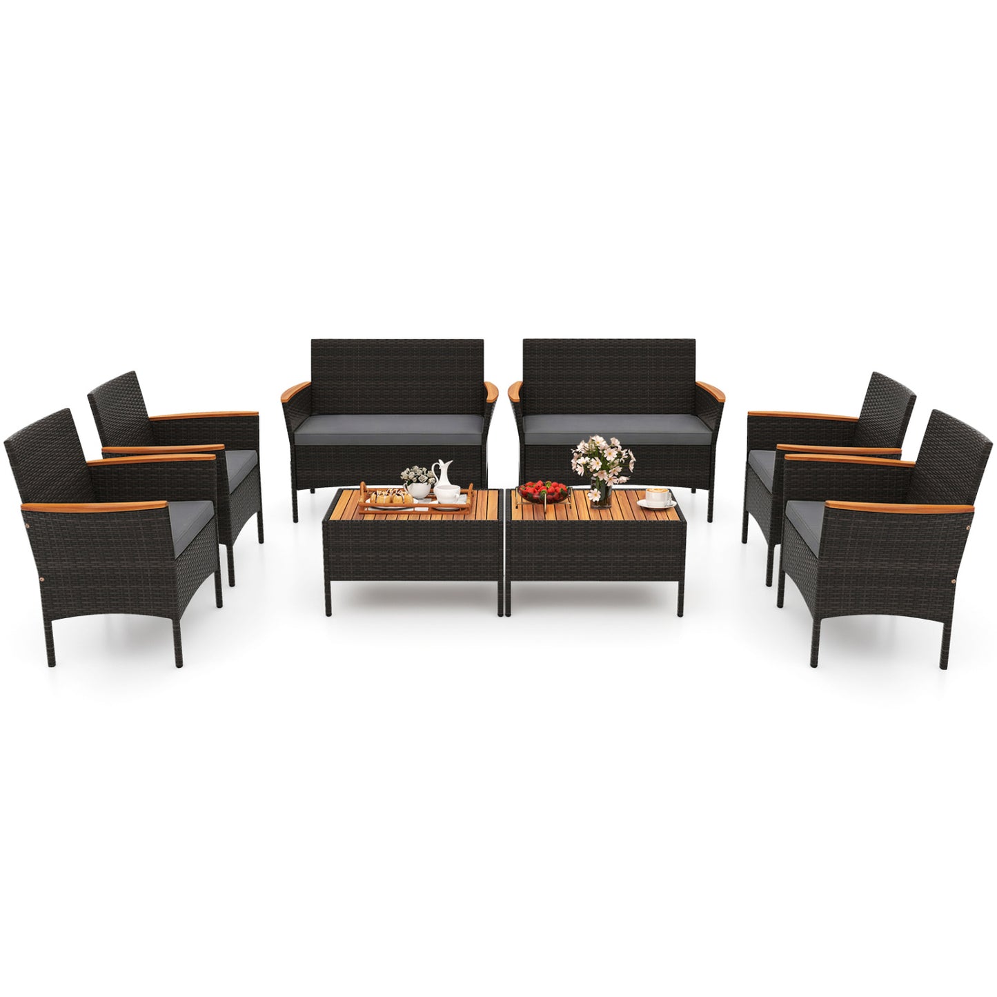 8-Piece Patio Wicker Conversation Set with Cushions