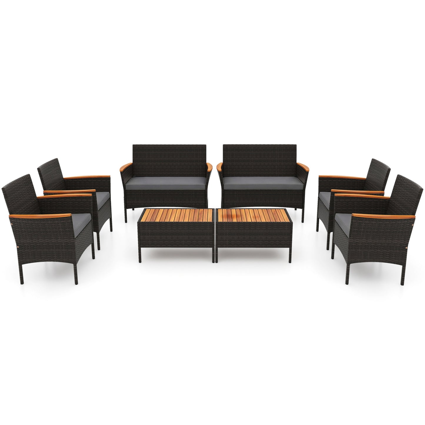 8-Piece Patio Wicker Conversation Set with Cushions