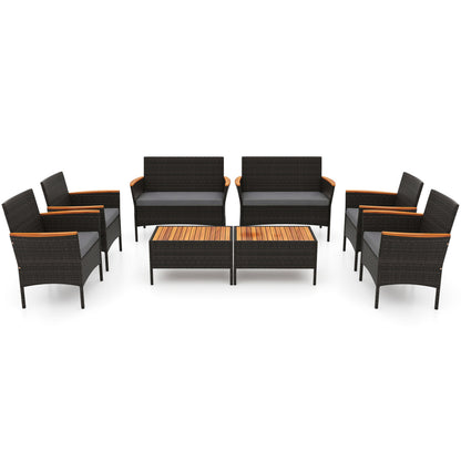 8-Piece Patio Wicker Conversation Set with Cushions