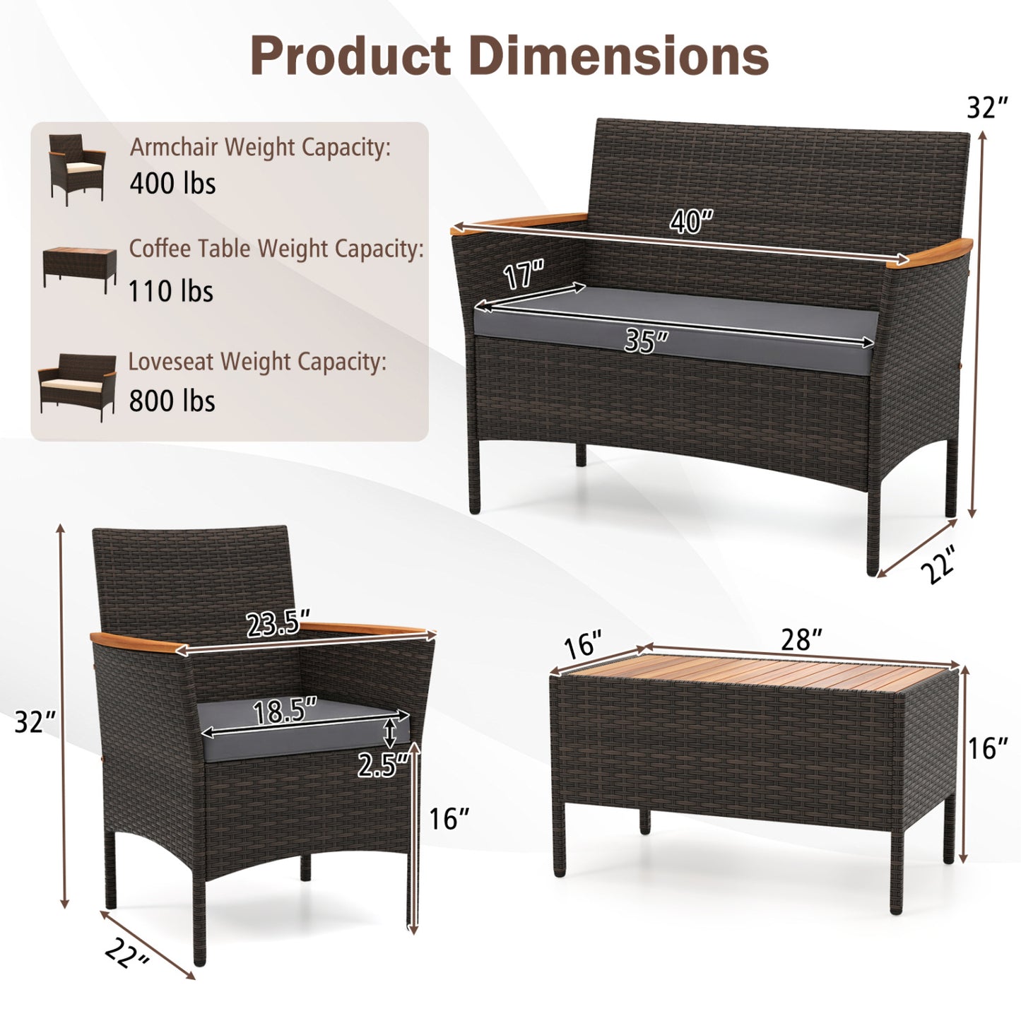 8-Piece Patio Wicker Conversation Set with Cushions